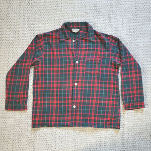 Vintage L.L.Bean Red Flannel Mens L* Heavy Cotton Red Green Plaid Christmas